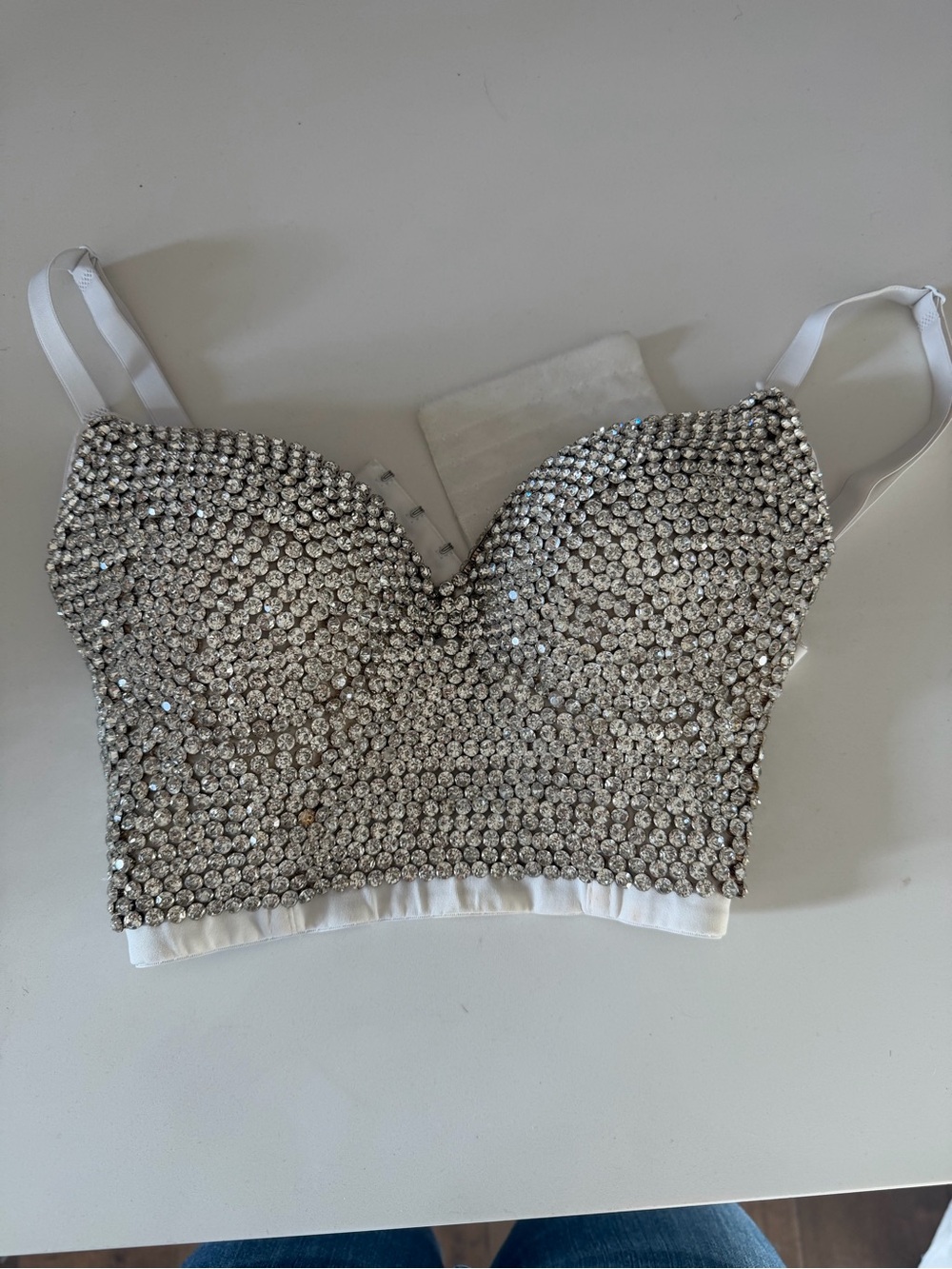 Embellished Silver Crystal Bustier Top - Women
